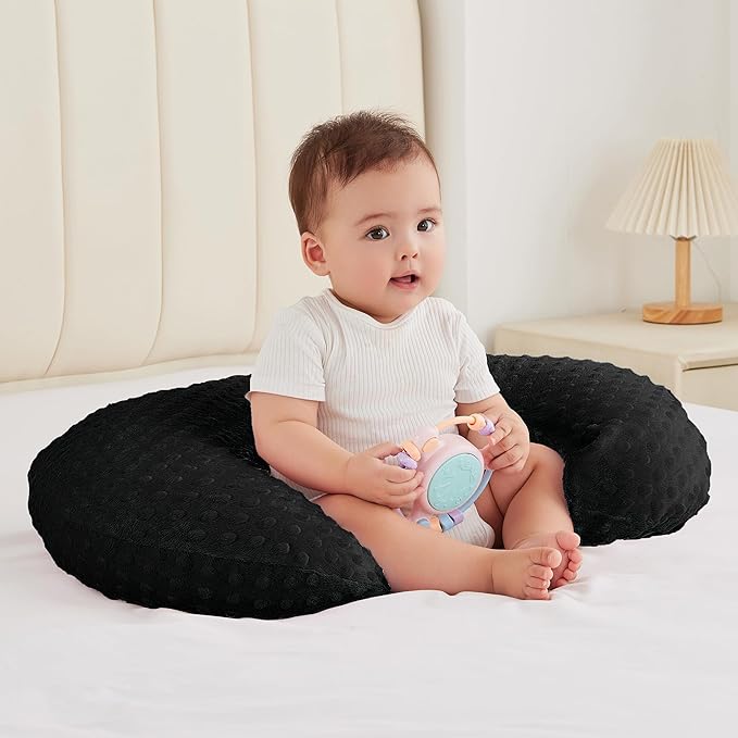 Nursing Pillow for Bottle and Breastfeeding, Ergonomic Comfort Nursing Essentials for Mom and Baby, Feeding Support Pillow with Removable Cover, Easier and Healthier Nursing (Black)