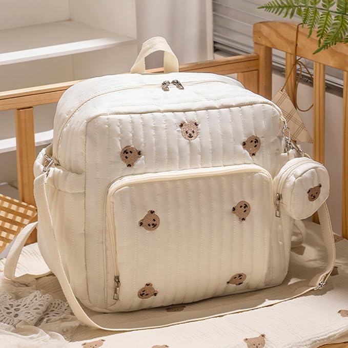 Cute Diaper Bag Pañaleras Para Bebe Baby Small Diaper Bag Backpack Bear Mom Bag with Changing Pad for Mom Dads (Bear)