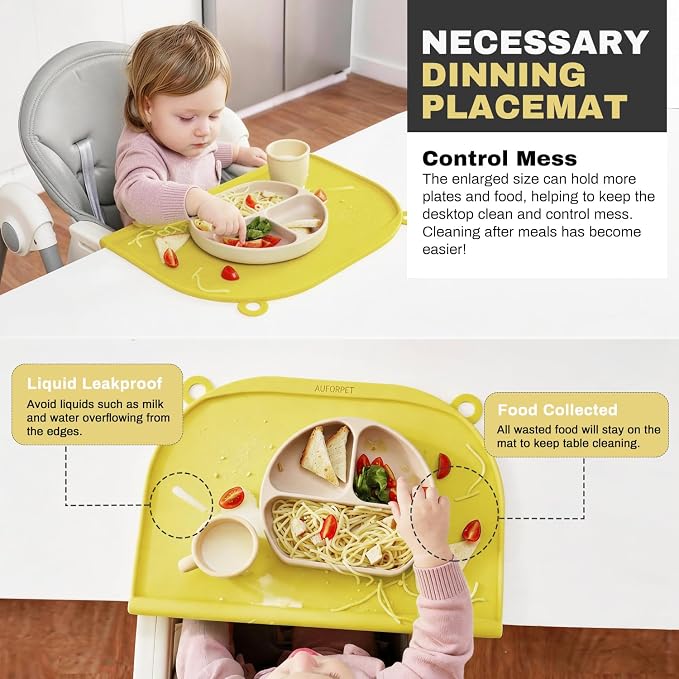 Large Silicone Suction Table Mat, 17" x 12" Thick Placemat with Edge-Bumper, Raised Edge Leakproof, Non-Slip for Kids Toddler Baby Essentials Dinning, Restaurant Eating, Plates, Art, Craft & Painting