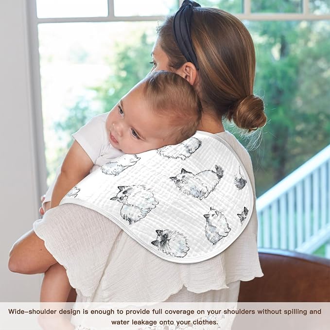 vvfelixl Muslin Burp Cloths Ragdoll Cat Ink Style Baby Washcloths for Baby Girl Boys 2 Pack