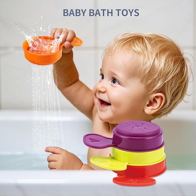 Baby Bath Toys for Toddlers, 15 PCS Mold Free Bathtub Water Play Toys with Rainbow Color Floating Boats Spoons and Silicone Sensory Bath Toys, Water Table & Pool Toys for Babies and Toddlers