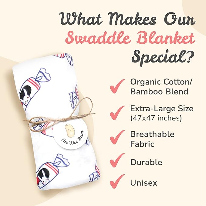 The Wee Bean Organic Cotton and Bamboo Rayon Muslin Swaddle Blankets, Set of X (Bunny Candy)