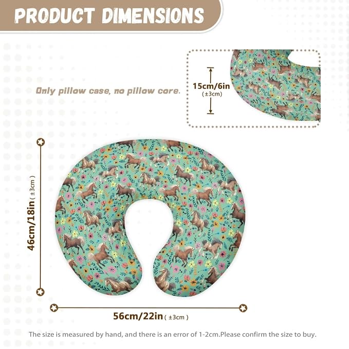 Horse Floral Nursing Pillow Cover Stretchy Neutral Breastfeeding Pillow Cover Fits Snug On Infant Lightweight Neutral Pillow Cover for Infant Snug