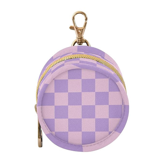 Pacifier Holder with Clip Pacifier Case for Diaper Bag Round Baby Pacifier Pouch Box Bag Portable Checkered Purple