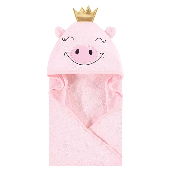 Hudson Baby Unisex Baby Cotton Animal Face Hooded Towel, Pig, One Size