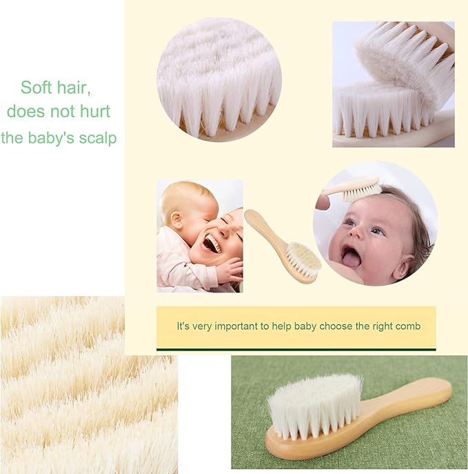 Baby Hair Brush with Wooden Handle and Comb Set for Newborns & Toddlers | Natural Soft Goat Bristles l Wood Comb l Rose Red Cradle Cap Brush | Ideal for Cradle Cap (3 Piece)