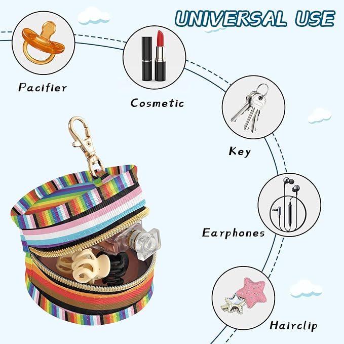 Stripes Rainbow Pacifier Holder Case Newborn Pacifier Storage Pouch for Boys Girls Easy Attach to Diaper Bag Portable Baby Essentials Container
