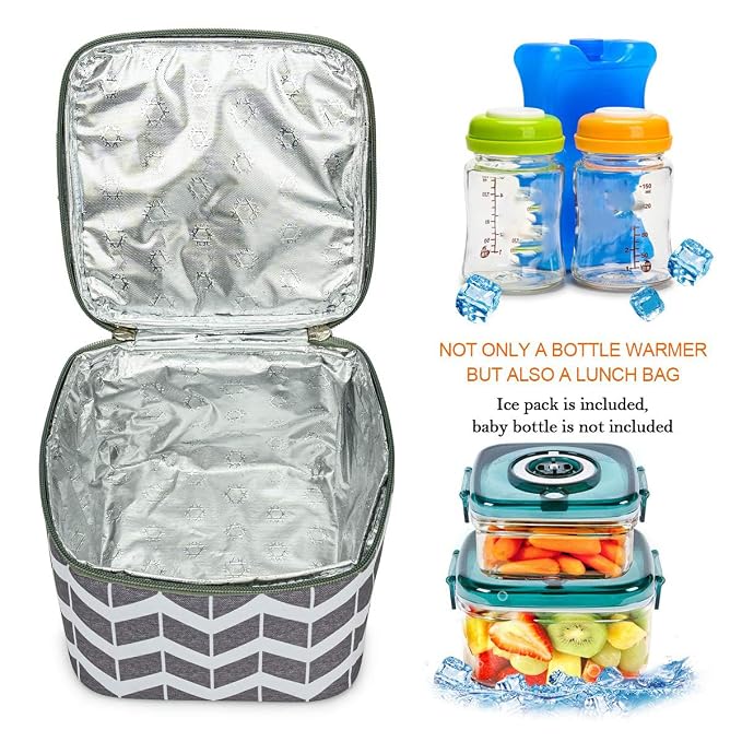 BreastMilk Cooler Bag with Ice Pack Fits 4 Large Baby Bottles Up to 5 Ounce, Baby Bottle Cooler Bag Great for Nursing Mom Daycare