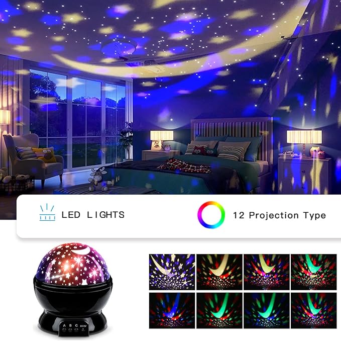 Kids Night Light Projector for Boys, Cars Nightlight and Star Projector Lamp, 360° Rotating Ceiling Light, Car Truck Night Light for Bedroom, Kids Sensory Toys Birthday Gifts for Boys Age 3-7