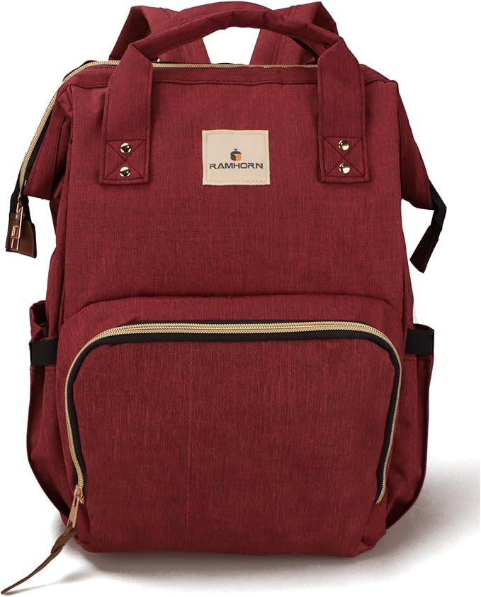Ramhorn Diaper Backpack Multifunction Travel Backpacks Waterproof Back Pack for Mom, Red