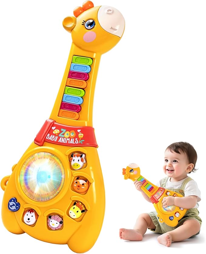 Marstone Toys for 1 2 Year Old Boy and Girl Birthday Gift: Baby Musical Guitar Piano Toys 12-18 Month with Animal Sound and Light, 1st First Learning Educational Gift for Toddlers