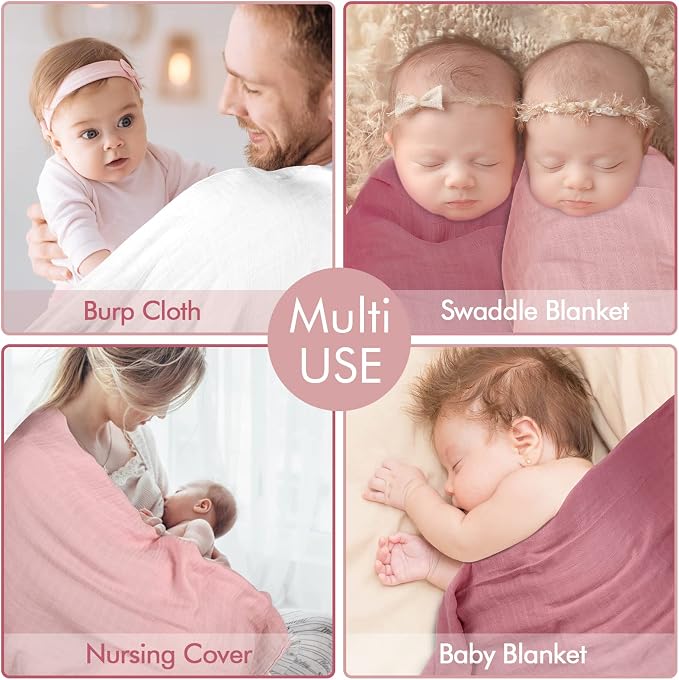 Baby Swaddle Blanket - Soft Cotton Swaddling Blankets Wrap for Unisex Baby, Gender Neutral Newborn Blanket or Receiving Blankets - Large 47 x 47 inches Silky Baby Swaddles (Puple,Pink,White)