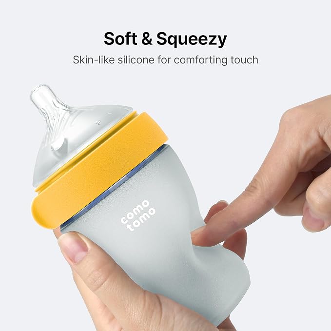 Comotomo Silicone Baby Bottle Gen 2 – 2026 Release (8oz) – Soft, Wide-Neck Bottle for Comfortable Feeding with Dual Anti Colic Vents (Includes Medium Flow Nipples), Yellow