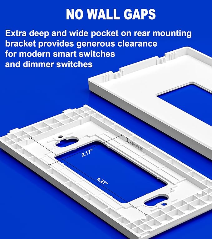 Art Plates - OVERSIZED Screwless Switch Plate - 5.5" x 3.5" - Jumbo 1 Gang Decorator GFCI Style - Unbreakable Polycarbonate - One Gang Screwless Light Switch Cover Plate - Glossy White (5 Pack)
