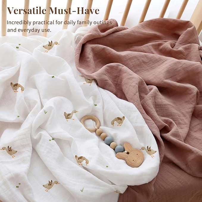 POMISO Muslin Swaddle Blankets for Boys & Girls, Newborn Receiving Blankets, 4 Pack Soft Breathable Baby Swaddles, Large 47x47 Inches, Adorable Ducklings