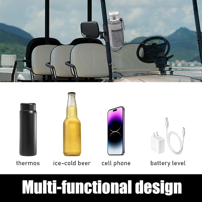 Ohleats 2PCS Cup Holder for Bike, Oxford Cycling Drink Holder with Mesh Pocket and Cord Lock, Universal Water Bottle Organizer for Scooter Wheelchair Handlebar, Bike Accessories (Gray)