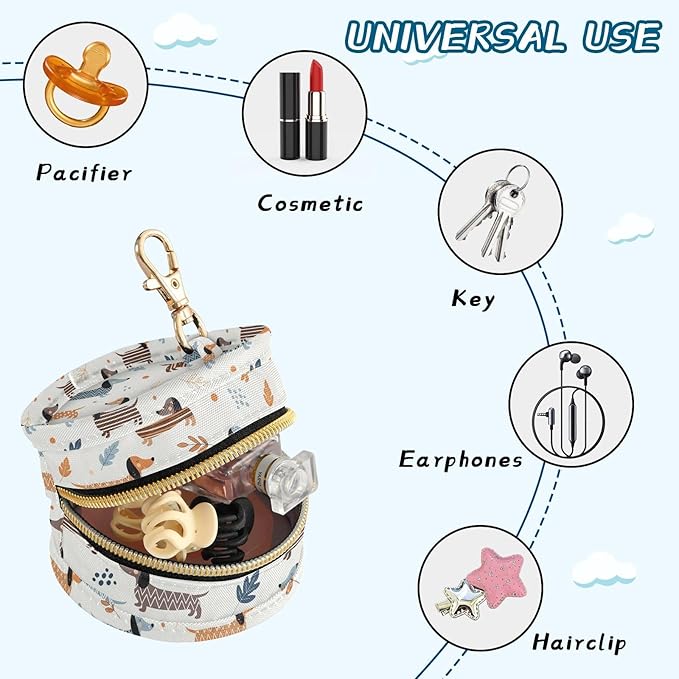 Dachshund Dogs Cute Pattern Baby Pacifier Holder Case with Clip Portable Pacifier Storage Organizer Round Container Pouch Box Fits Diaper Bag Stroller Purse