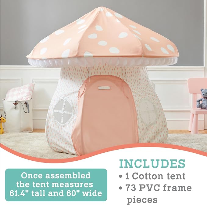 MindWare Mushroom Playhouse Tent, Kids Indoor Play Tent for Imaginative Play, Reading Nook or Quiet Space, Over 5 Feet Tall Fabric Playhouse for Toddlers and Kids Ages 3+, Kids Play Tent Gift