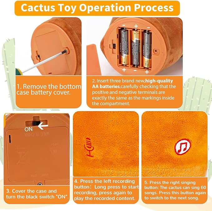 Dancing Talking Cactus Toy, Baby Singing Recording Mimicking Cactus Toy, Repeats What You Say, Musical Interactive Infant Toddler Toys for 1 Year Old Boys Girls, Baby Easter Basket Stuffers Gifts