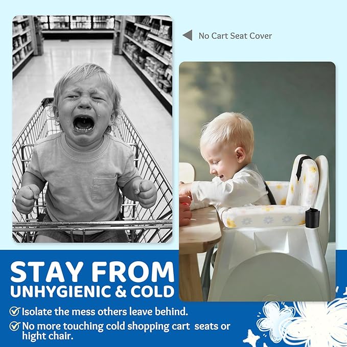 Portable Baby Shopping Cart Seat, High Chair Cover for Outdoor, One-Hand Installation Cart Seat Cover, Comfortable and Supportive Foam-Padded, Grocery Cart Baby Seat ??Floral