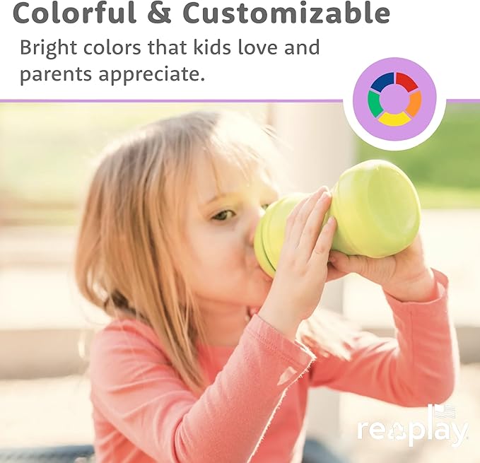 Re-Play Transition Sippy Cups for 1 Year-Old - Medical Grade Silicone Soft Spout & Travel Lid, Easy to Hold Hourglass Shape, Made in USA - 8 Oz. - Set of 2 - Lavender/Pool Blue