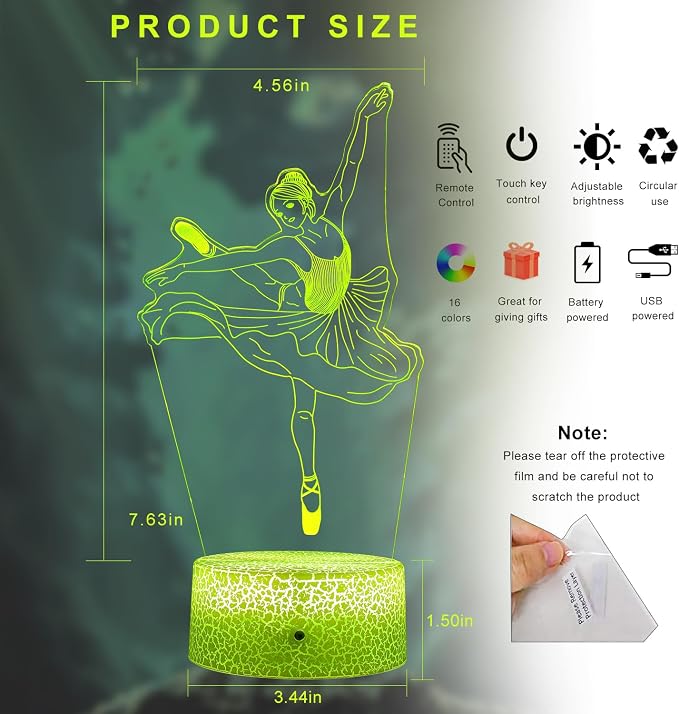 FlyonSea Kids Ballet Gifts,Ballets Girls Light Dancer 16 Color Changing Nightlight with Touch and Remote Control, Ballet Art Decor Light Birthday Gifts for Kids Girls Baby
