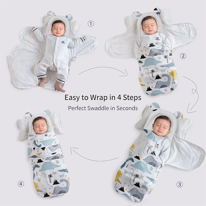 Baby Swaddle Blanket with Bear Ears, Soft Breathable Newborn Wrap for 0-6 Months, Cute Animal Design Receiving Blanket, All-Season Nursery Gift, Outer Space Rocket Print