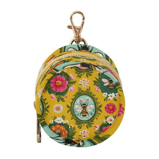 Pacifier Holder with Clip Pacifier Case for Diaper Bag Round Baby Pacifier Pouch Box Bag Portable Ring Bees Flowers Yellow