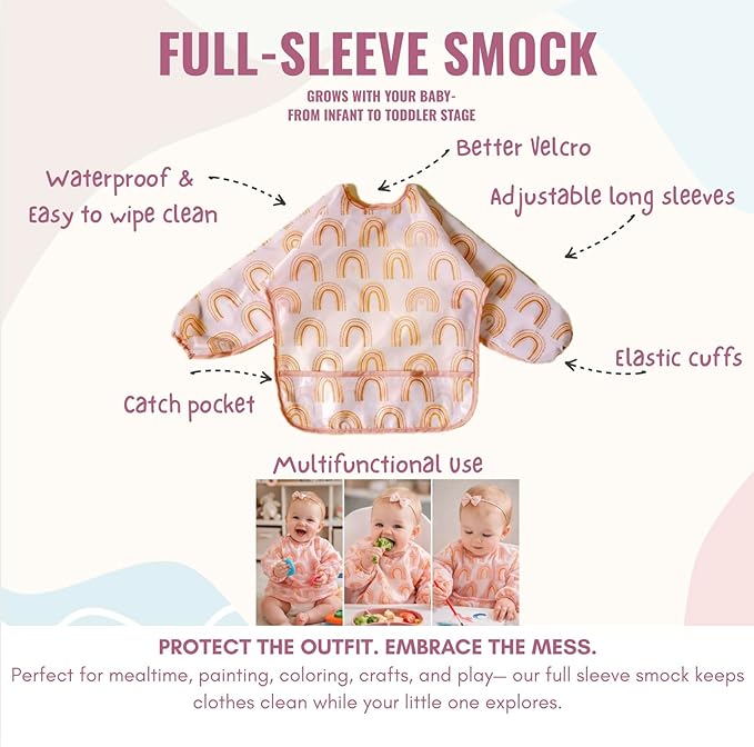 MONDE 25PCS Ultimate Silicone Baby Feeding Set, Complete Mealtime Baby-Led Weaning Essentials From Infant To Toddler, Bib, Smock, Sippy Cup, Dry Wet Bag, Placemat, Perfect Premium Gift Set (Pink)