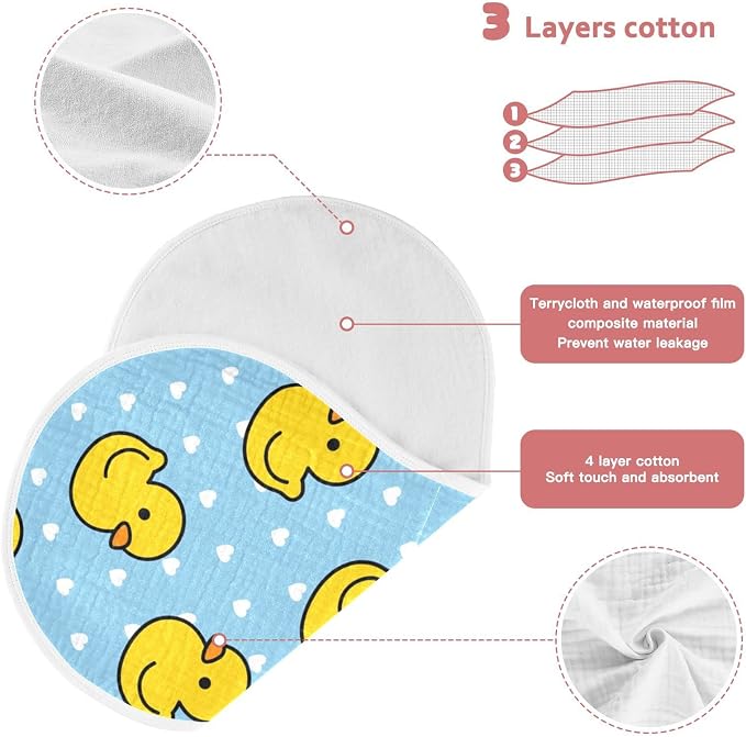 Cartoon Cute Duck Heart Pattern Muslin Burp Cloths for Baby 4 Pack 100% Cotton Baby Washcloths Bibs for Boy Girl