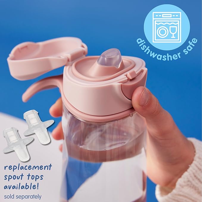 b.box 20oz Sport Spout Kids Water Bottle for School, Sports, Daycare - No-Straw Design for Easy Cleaning - Leakproof - Ergonomic Triangle Grip - Dishwasher Safe, BPA Free, PFAS Free - Passion Splash