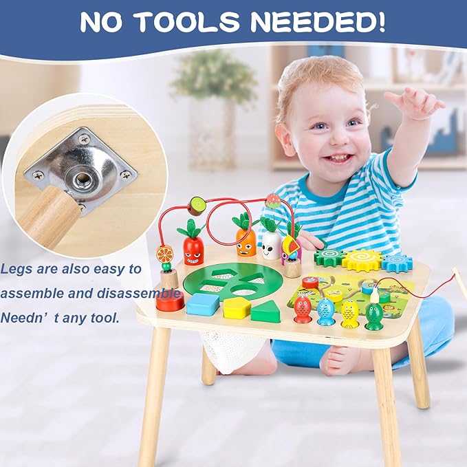Activity Table, Montessori Toys for 1 2 Year Old Girls Boy Gifts, 7 in 1 Wooden Sensory Play Table for Toddler 1 2 3, Learning Toys for Baby 12-18 Months 1st Christmas Birthday Gifts