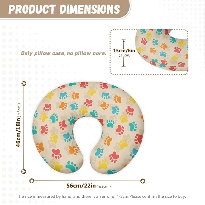 Multicolored Dog Paw Breastfeeding Pillow Slipcover for Baby Ultra Soft Comfortable Newborn Nursing Pillow Case Stretchy Replaceable Pillow Cover Slipcover