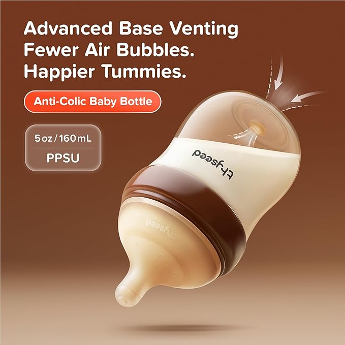 Thyseed PPSU Anti-Colic Baby Bottle, Breast-Like Slow Flow Nipple for Breastfed Babies (1m+), 5 oz/160 mL, 1 Pack