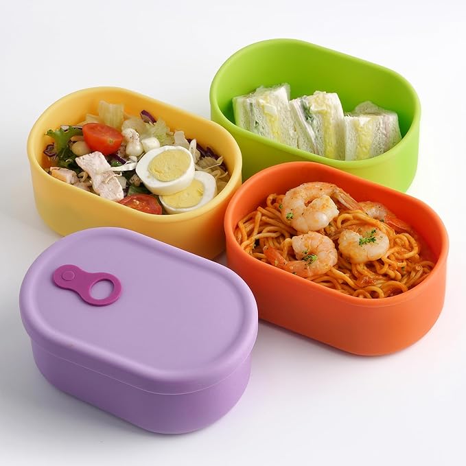 Premium Korean-Made Silicone Airtight Food Container with Steam Vent ??BPA Free, Leakproof, Microwave & Freezer Safe Meal Prep. & Leftovers Storage (4p Multi-Color Set, 22 floz (650ml))