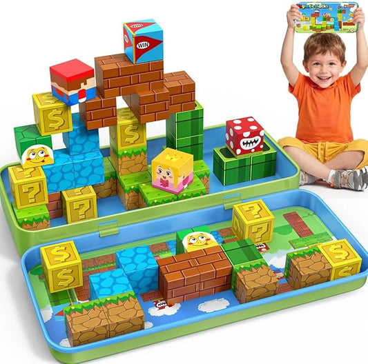 KAEILORU Magnetic Blocks Travel Toys for Kids Ages 4-8, 35 PCS Magnetic Cubes STEM Learning Set with Portable Iron Storage Box Construction Learning Toys for Toddlers Ages 3-5