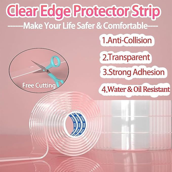 ZOMPAGO Clear Soft Corner Protectors for Furniture Strip,1.2in x6.56FT,2 Roll Sharp Edge & Table Bumper,Window Edge,Wall Protector,Soft Corner Guards Safe for Proof,Table Corner Protectors in Family