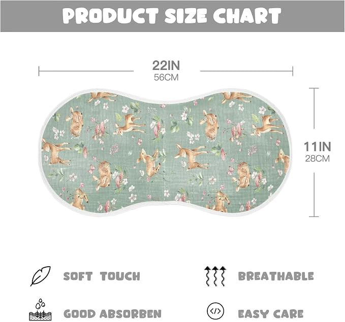 Baby Muslin Burp Cloths Set of 2 Woodland Fawn Muslin Washcloths Forest Animals Milk Spit Up Rags Soft Newborn Towel Burp Cloth Bib for Unisex Boys and Girls, 22 x 11 Inch