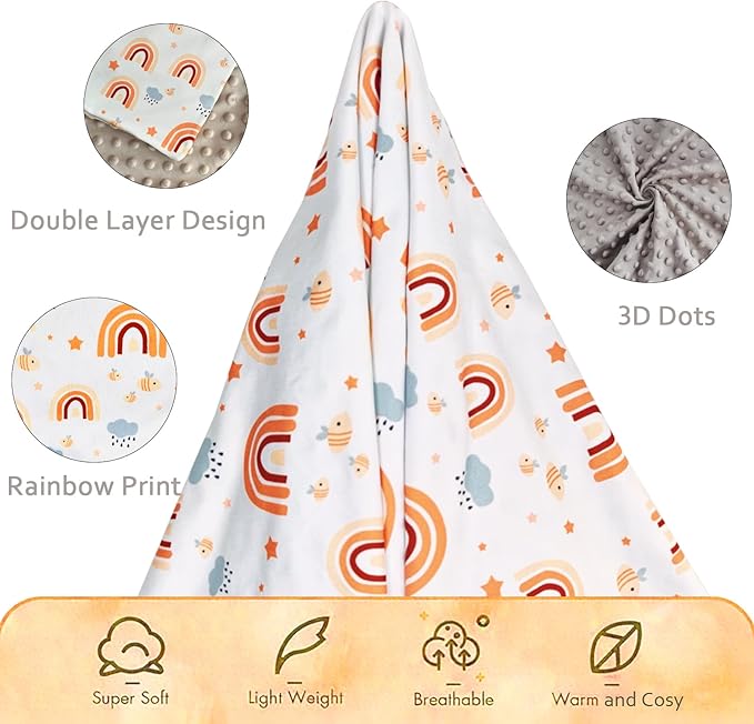 Rainbow Baby Blanket for Unisex Boys Girls, 29.5'' x 39.3'' Soft Plush Minky Blanket with Double Layer Dotted Backing for Newborn Toddler Nursery Crib Stroller Car Seat