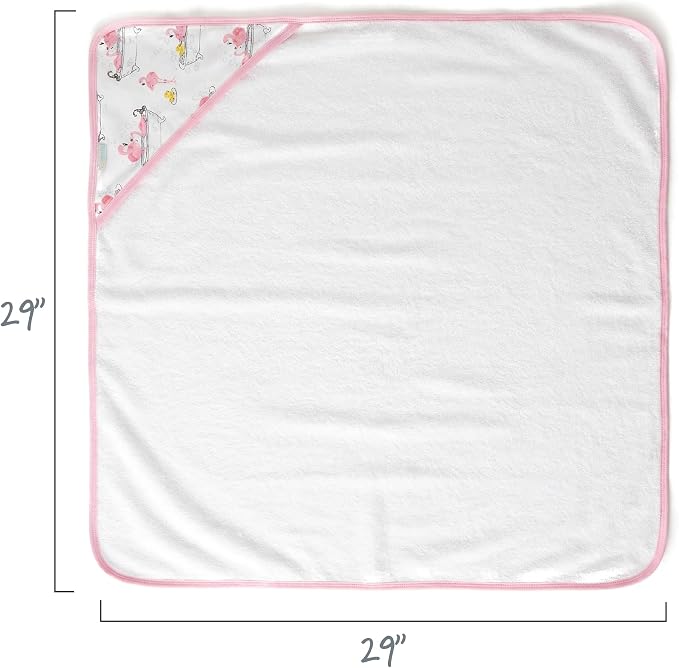 Butterblu Harper - 100% Organic Cotton Hooded Towels in Soft and Absorbent Baby Terry, 2-Pack, Fab Flamingo, One Size