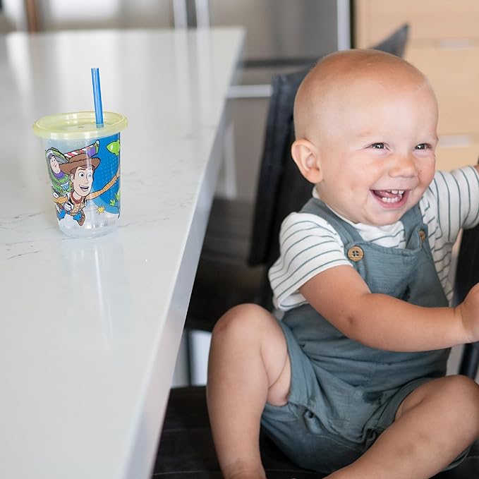 The First Years Take & Toss Toy Story Toddler Straw Cups - Spill Proof Toddler Sippy Cups with Snap-On Lids and Straws - Reusable Toddler Cups for Travel, Daycare, and Everyday Use - 10 Oz - 10 Count