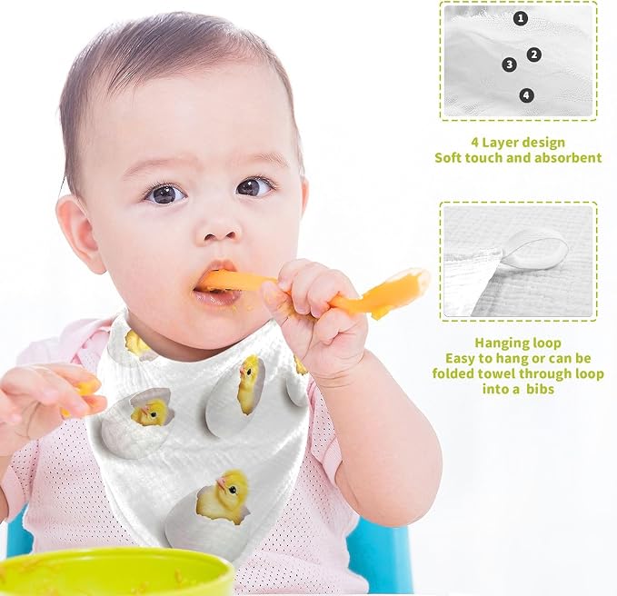 vvfelixl Yellow Chick Egg Baby Burp Cloths Baby Muslin Washcloths for Boys Girls Cotton Babys Face Towel for Newborn Infants Soft and Absorbent 11.8 X 11.8 in, 5 Pack