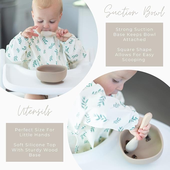 Baby Feeding Set - Baby Must Haves Gift Set - Baby Led Weaning Supplies - Toddler Silicone Dishes - Suction Baby Bowl, Bib, Snack Cup, Utensils, Baby Plate (Lilac)