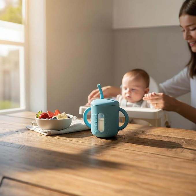 Silicone Straw Cup For Toddlers - Sippy Cup For 6 Month Old - Baby Straw Sippy Cup And Extra Snack Lid - Infant Training Cup