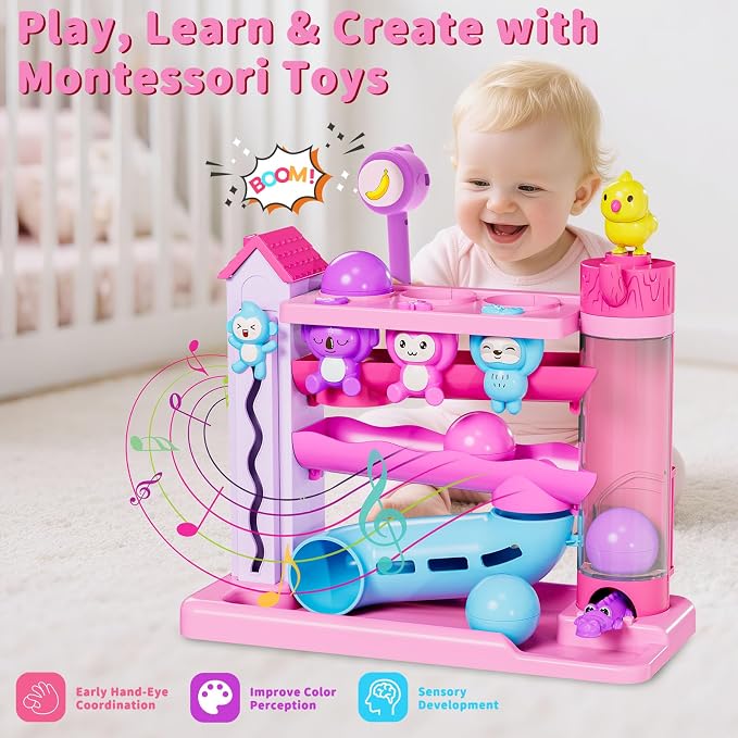 Musical Toddler Toys for 1 2 3 Years Old, Educational Baby Toys 12-18 Months with Bilingual Toddler Learning, Interactive Toys for 1 Year Old Girl, Christmas Birthday Gift for 1 Year Old Girl (Purple)