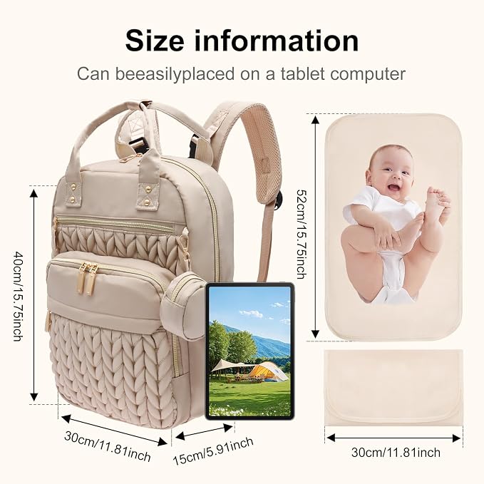 Diaper Bag Backpacks Stylish Baby Diaper Bag Waterproof Travel Backpack with Changing Pad Stroller Strap Insulated Pockets(Khaki)