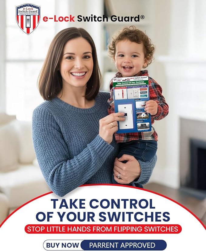 eLock Switch Guard for Toggle Switches | Child Proof Light Switch Lock with ON/OFF Push Button | Made in USA | Protect Devices, TV's, Security Camera, Gas Fireplace | Safety Cover | Ivory | 4 Pack