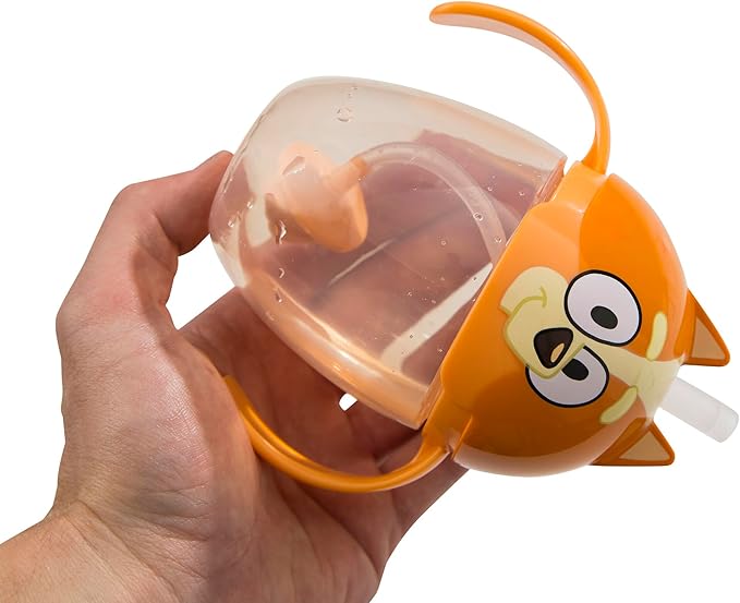 The First Years Bingo Weighted Straw Cup - Spill Proof Toddler Straw Cups with Flip Top Cover - Bluey Cups for Everyday Sipping - Toddler Feeding Supplies - 7 Ounce - Ages 6 Months and Up