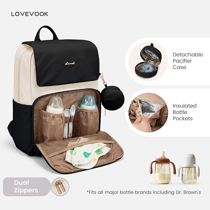 LOVEVOOK Diaper Bag Backpack, Baby Travel Bags for Boys & Girl, Toddler Waterproof Diaper Bag w/Changing Pad (Black, 15.6''-Small)