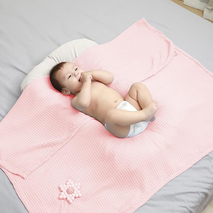 36??X 40??Inches Cooling Baby Waffle Weave Blanket, Ultra-Soft Lightweight Receiving Blanket for Newborn, Breathable Comfortable Baby Swaddle Blanket for Boys and Girls(Lemonade)